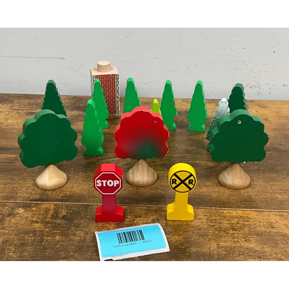 Thomas Wooden Railway Lot – Gullane Trees Signs Building – Vintage 2001–2007 Set